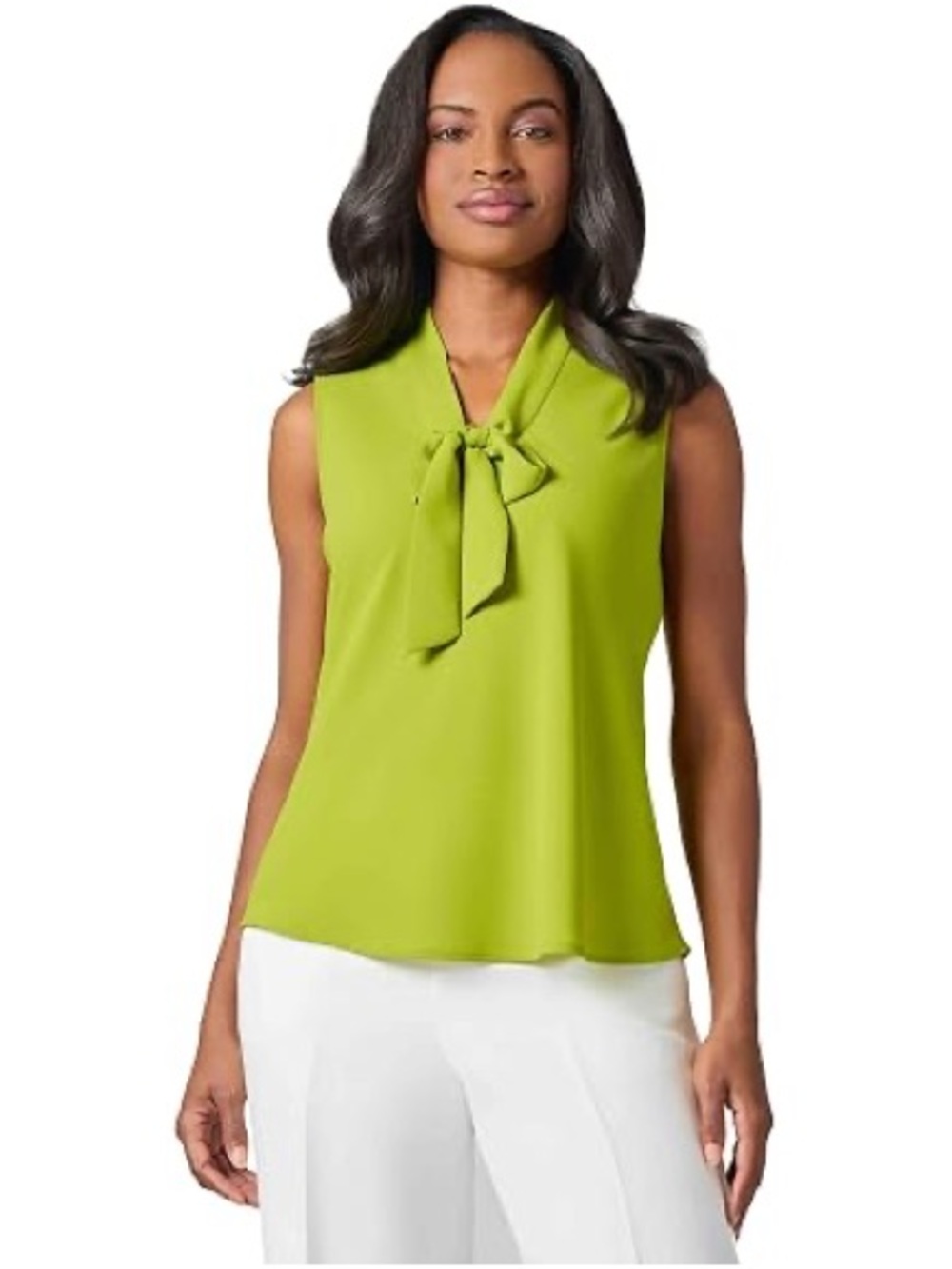 Kasper XL Chartreuse Green Tie Neck Sleeveless Blouse Top